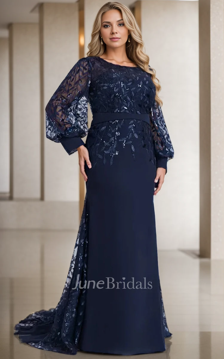 Elegant Modest Mermaid Boho Lace Long Sleeve Mother of the Bride Dress Formal Modern Scoop Neck Sequins Appliques Maxi Plus size Evening Gown