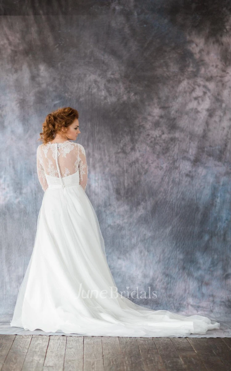 Romantic Long Sleeve A-Line Organza Wedding Dress With Chapel Train