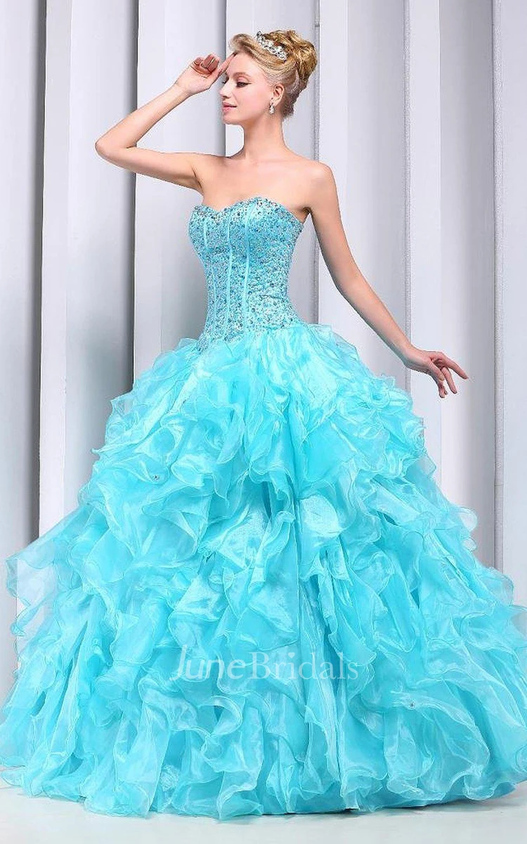 Stunning Sweetheart Ruffled Ball Gown With Beadings