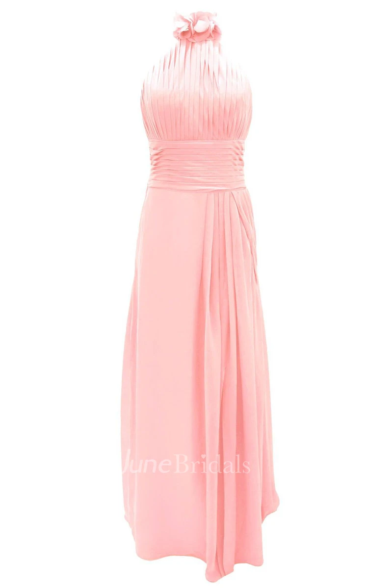 Petal High Neck Halter A-line Gown With Band