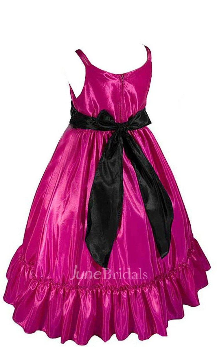 Sleeveless A-line Ruched Dress With Spaghetti Straps and Bow