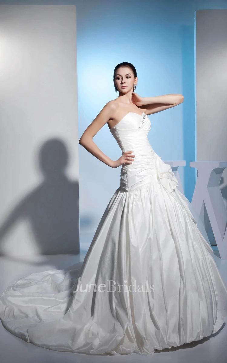 Sweetheart Criss-Cross A-Line Gown with Beading and Floral Waist
