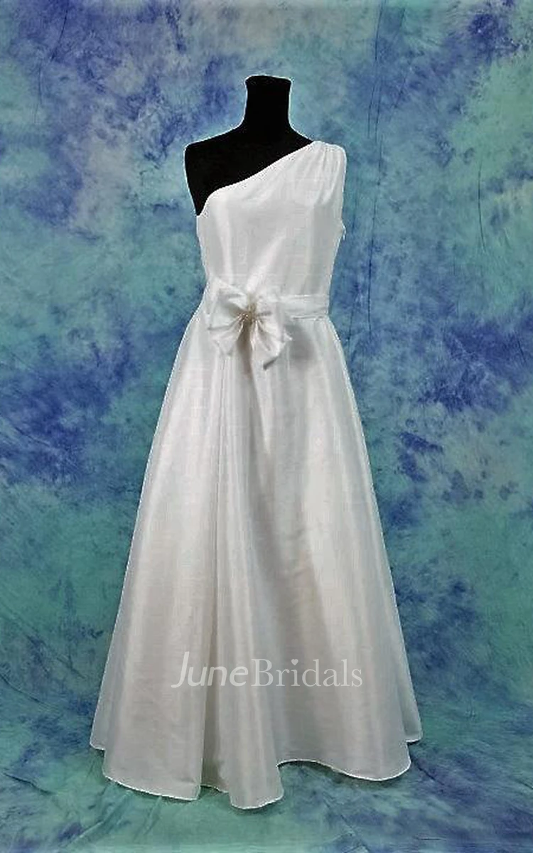 One Shoulder Taffeta Wedding Dress With Bow