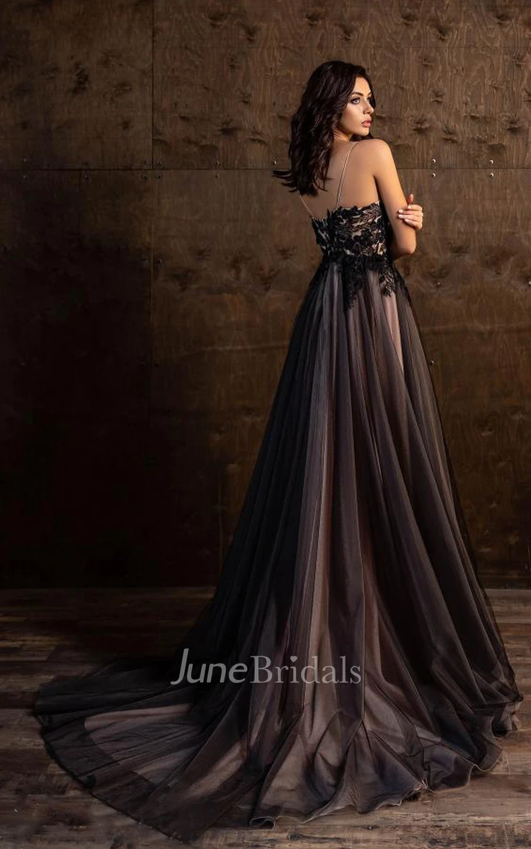 Ethereal A-Line Spaghetti Sleeveless Tulle Evening Dress
