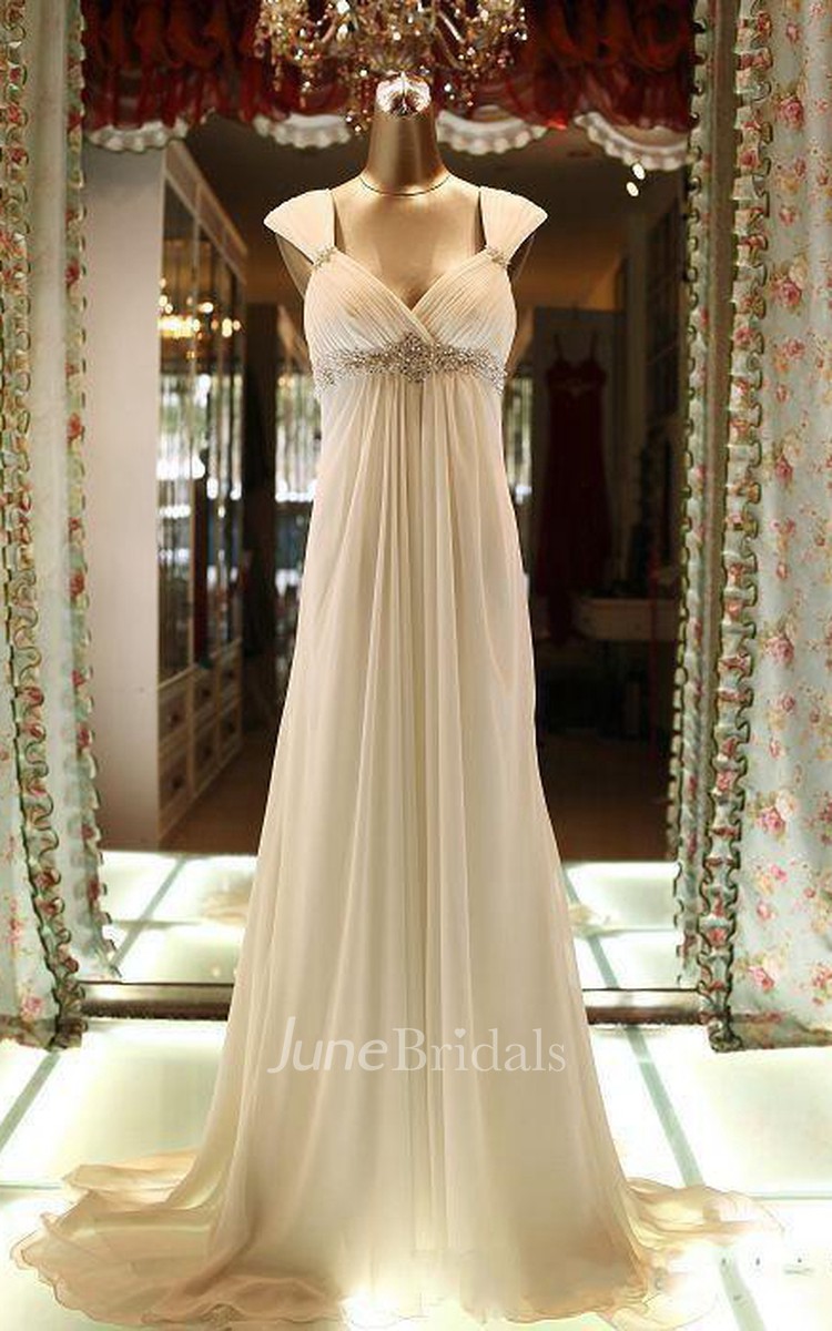 June Bridals Mernity Empire Waist Bridal Dress Chiffon Queen Anne Beading Ruching Comfort Fit Women Casual Simple Beach White Ivory 6