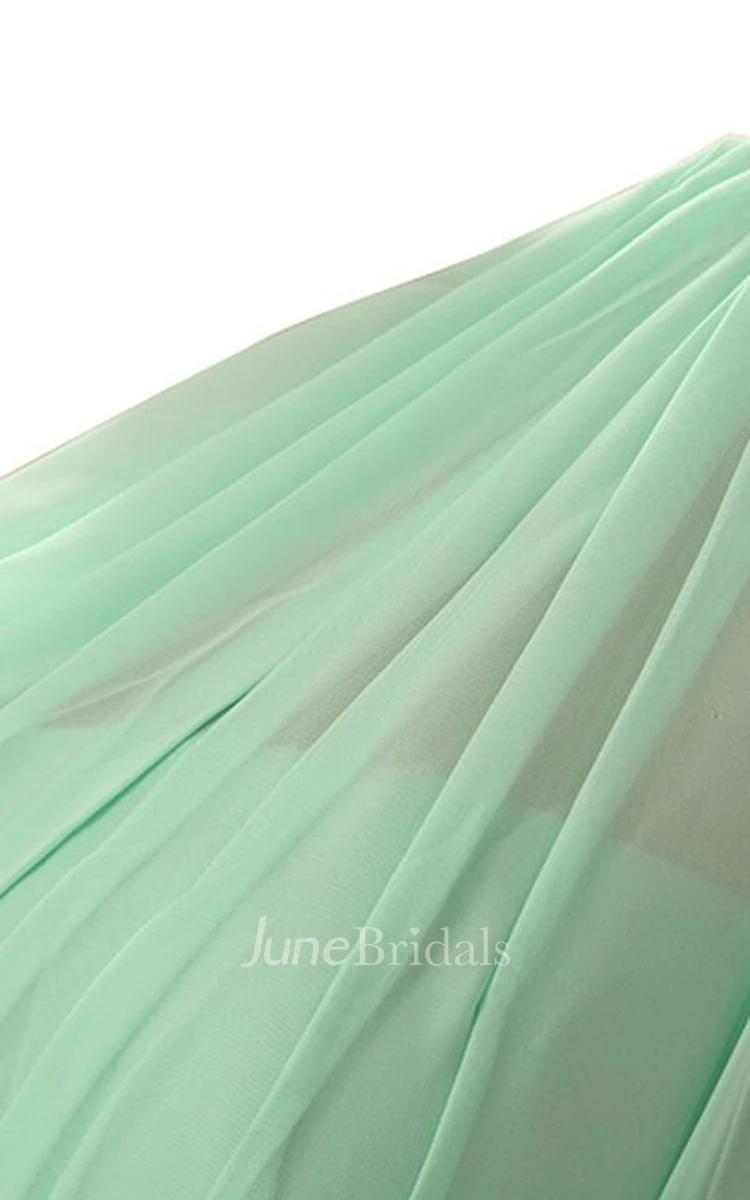 One-shoulder Chiffon Dress With Pleat and Belt