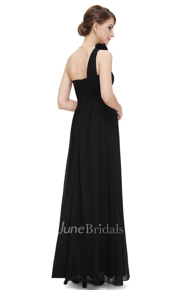 One Shoulder Ruched Chiffon Long Dress With Zipper Back