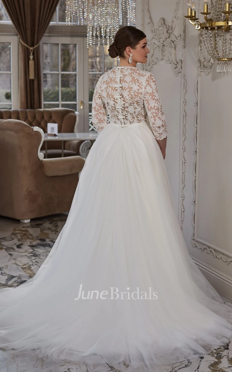 Jewel Neckline A-Line Lace Wedding Dress With Zipper Back And Appliques