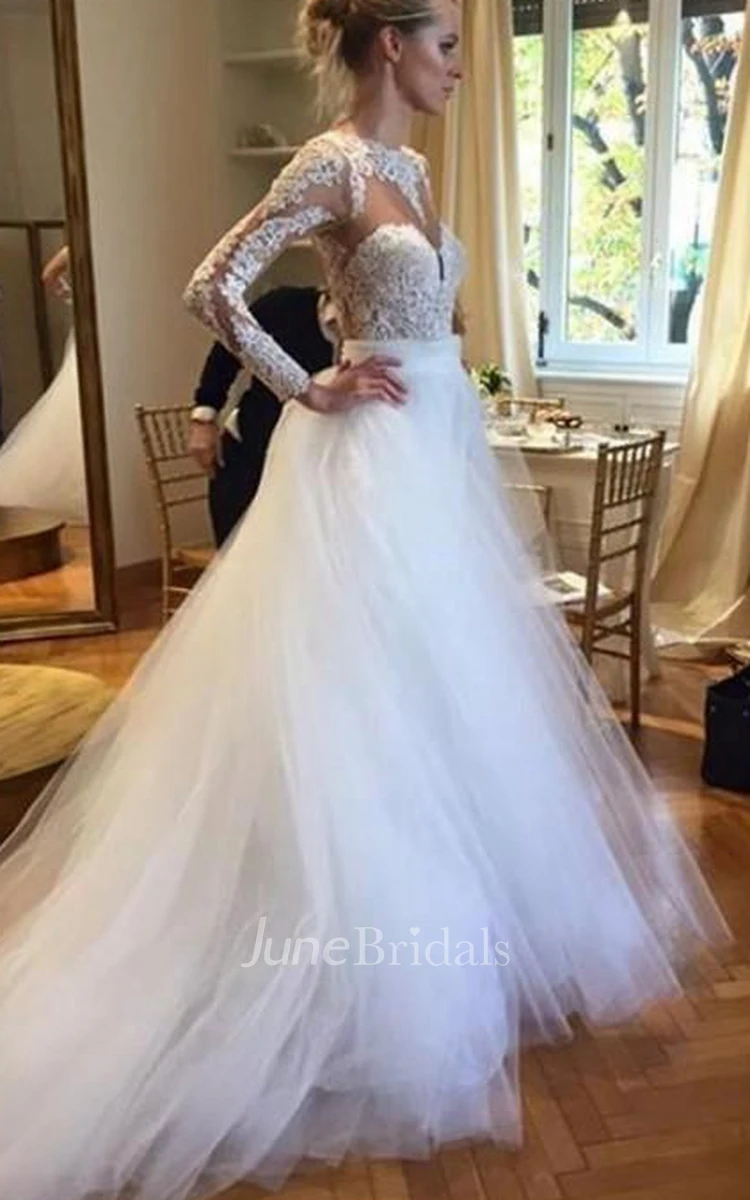 Elegant Long Sleeve Designer Lace Wedding Dresses Tulle Lace Bridal Gowns