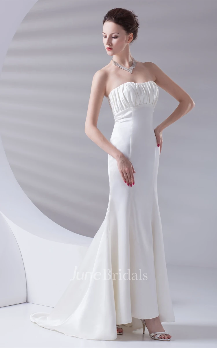 strapless long chiffon dress with sweep train and ruched top