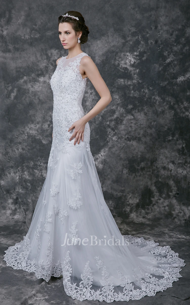 Luxurious Sleeveless Form-Fitted Lace Gown With Sheer Back