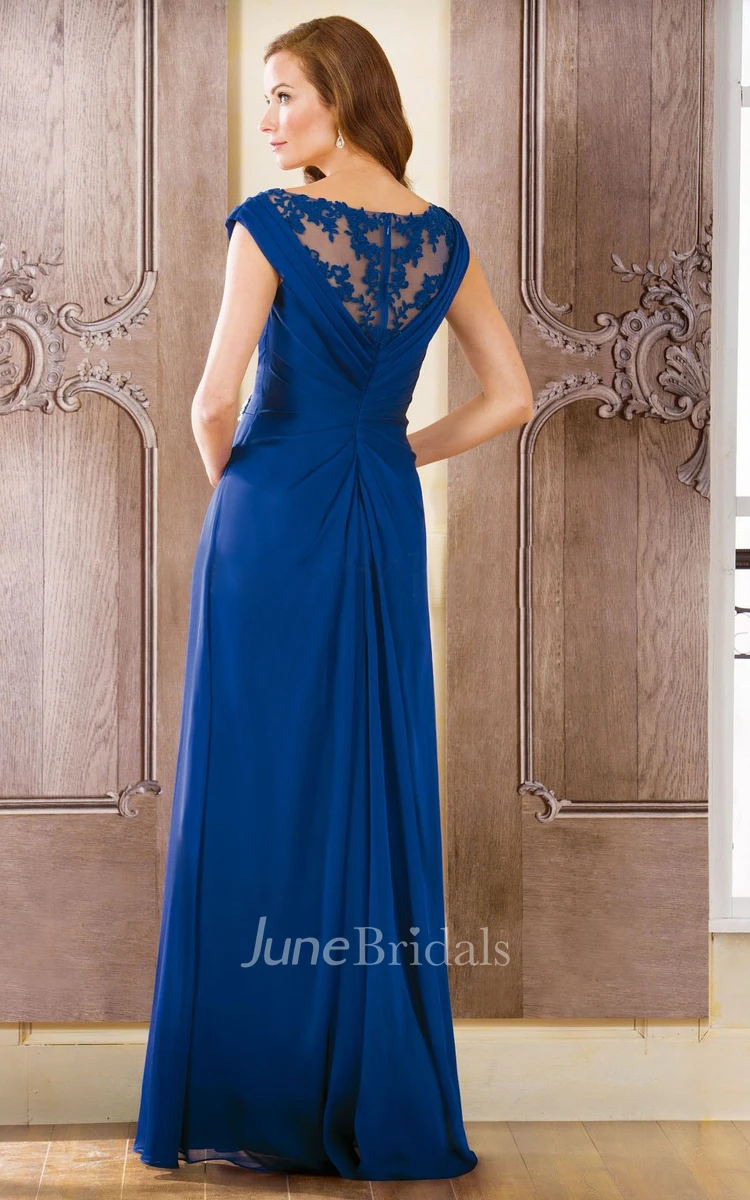 Beaded Illusion Back Scoop-Neckline Cap-Sleeved Mother Of The Bride