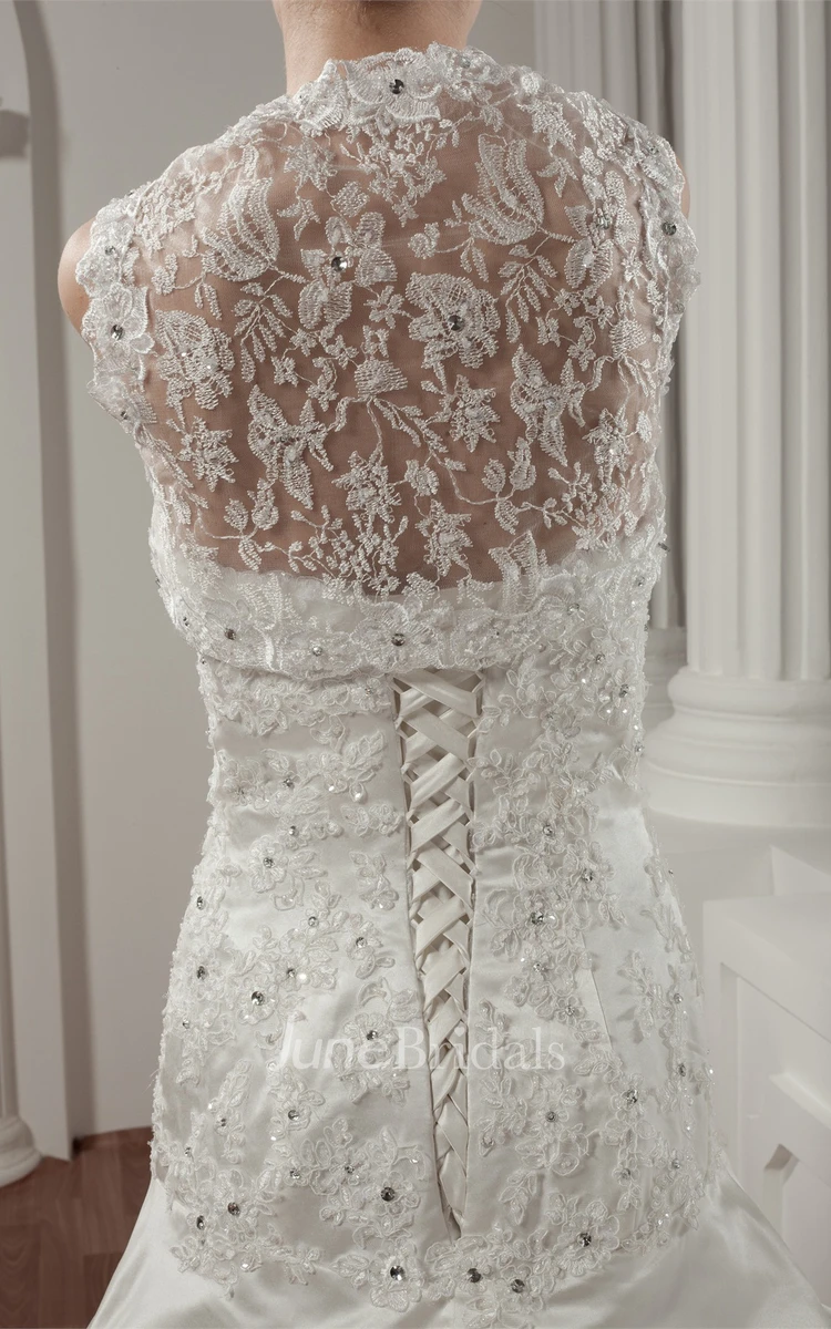 Long-Sleeve Pick-Up Lace Appliques Dress with Beading and Bolero