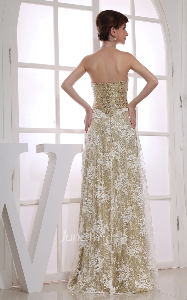 Strapless Tulle Floor-Length Dress with Overall Sequined Design