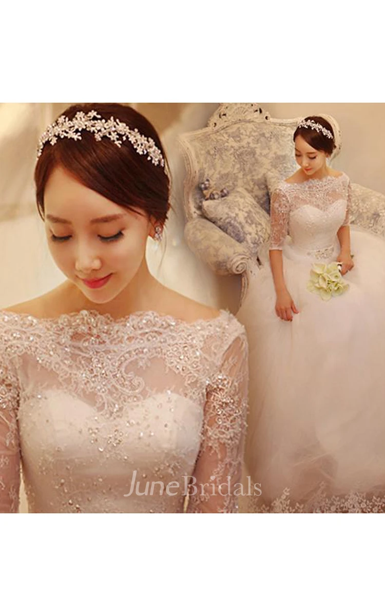 Glamorous Half Sleeve Lace Appliques Wedding Dress Princess Lace-up
