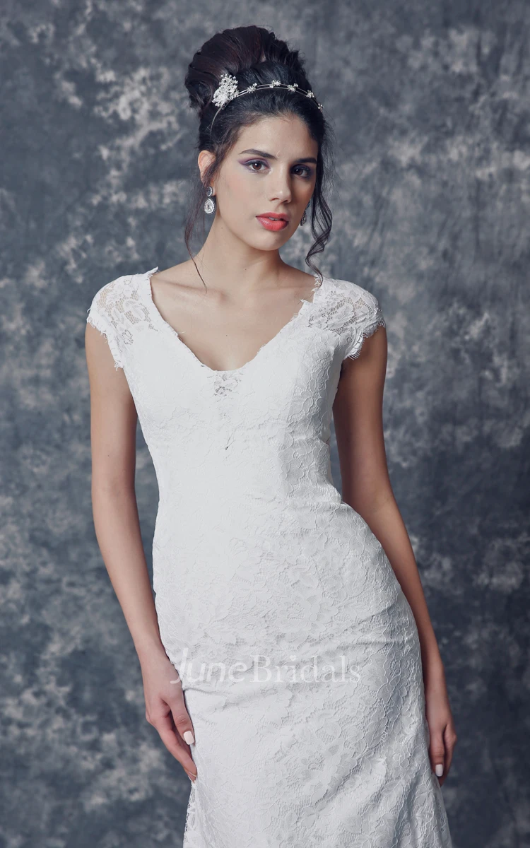 Sassy Low-v Neck Mermaid Lace Gown With Cap Sleeves