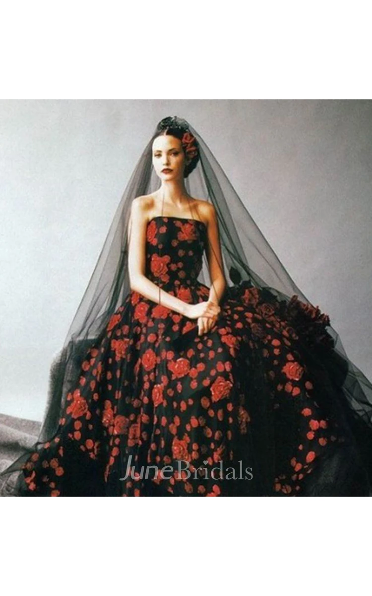 Long Black Red Soft Net Solid Color Bare Tulle