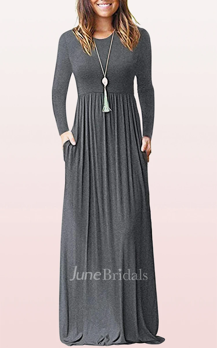A Line Bateau Jersey Long Sleeve Mother Dress With Pockets