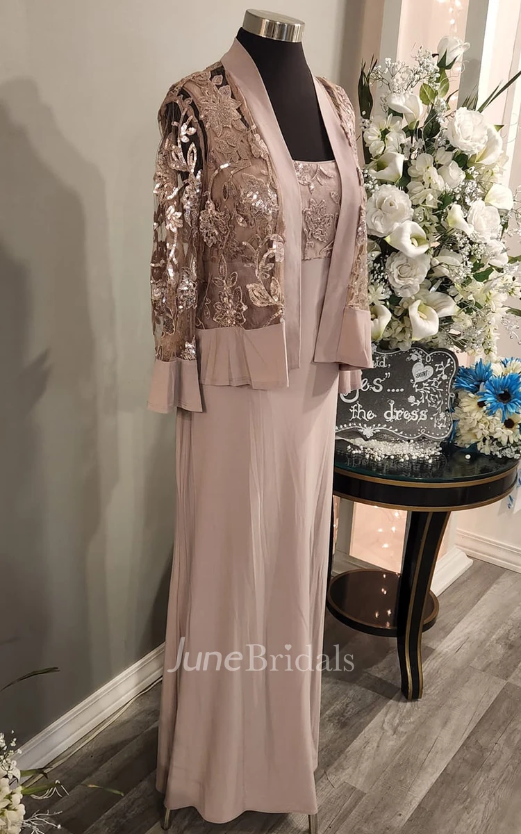 Chiffon A-Line Elegant Mother Of The Bride Dress With Open Back And Long Sleeve