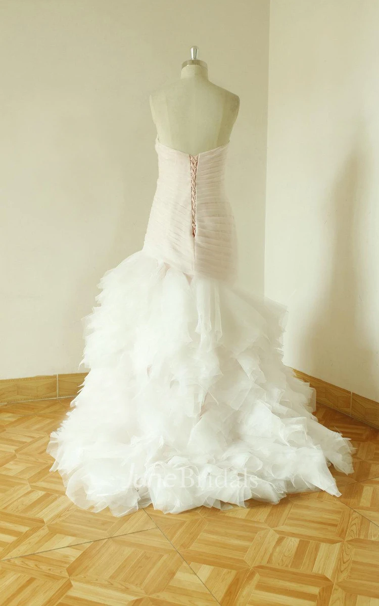 Sweetheart Lace-Up Back Sheath Tulle Wedding Dress With Ruffles And Ruching
