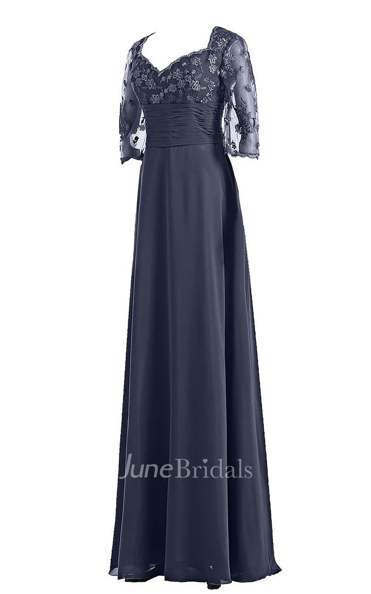 3 4 Lace Sleeve Full Length Gown With Ruched Waist