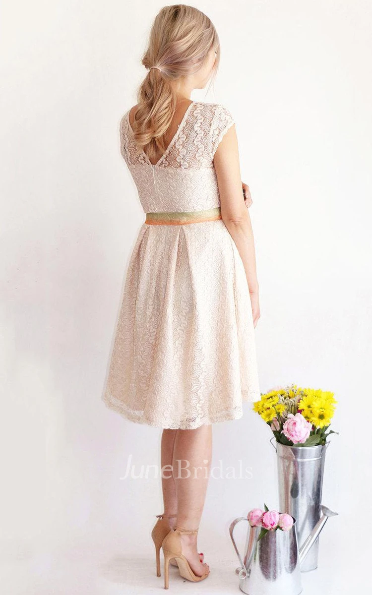 Cap Sleeved Short Lace Dress With V back