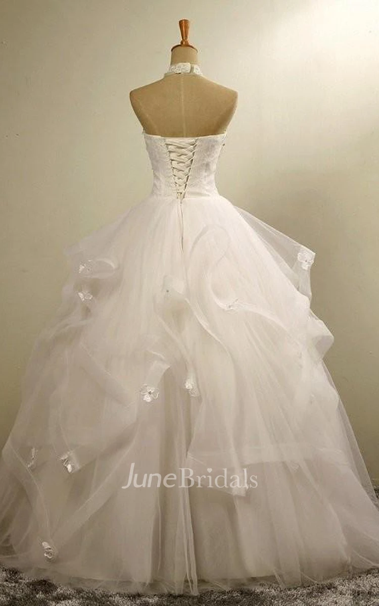 Ball Gown Halter Tulle Lace Organza Dress