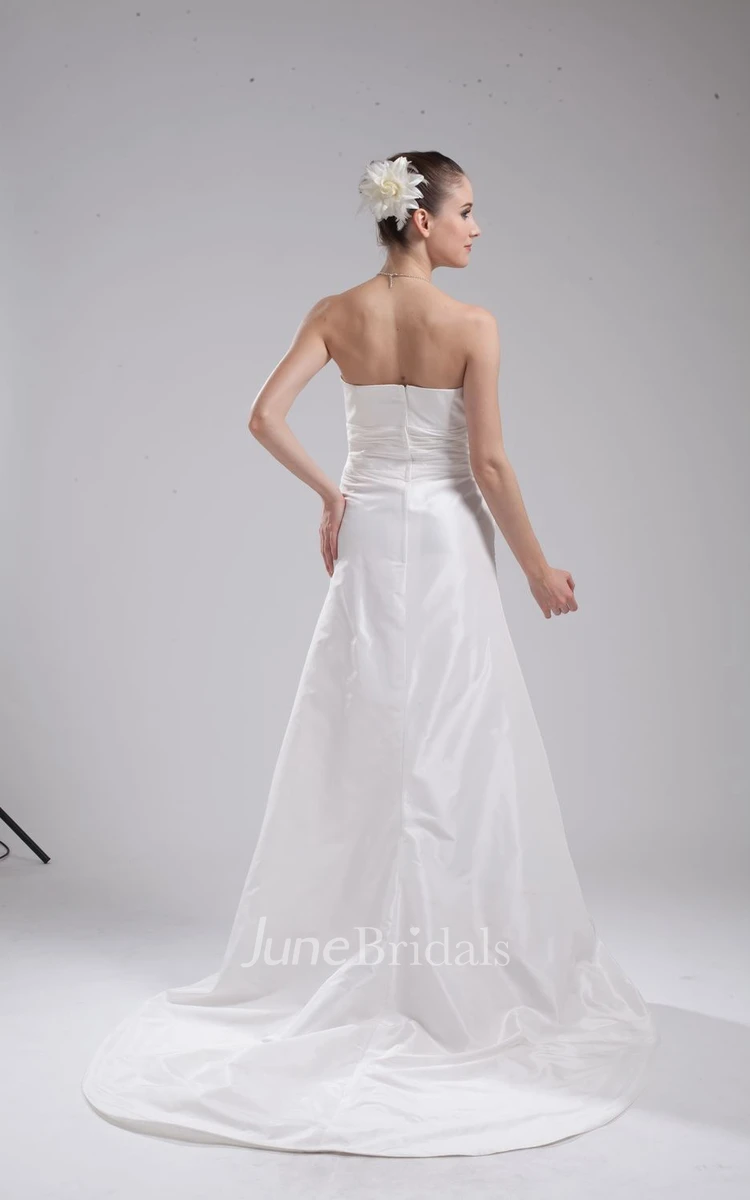 Strapless A-Line Dress With Ruched Waist and Brush Train