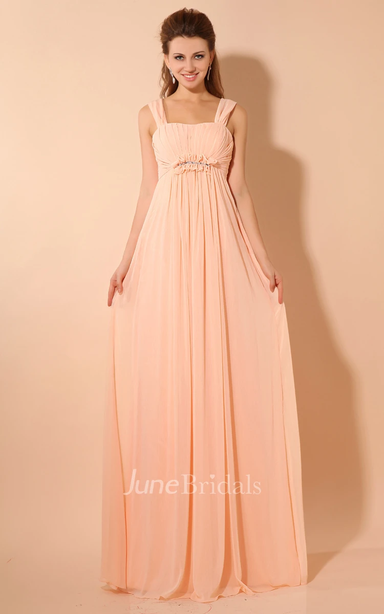 Maxi Soft Flowing Fabric Empire Dress With Draping And Straps