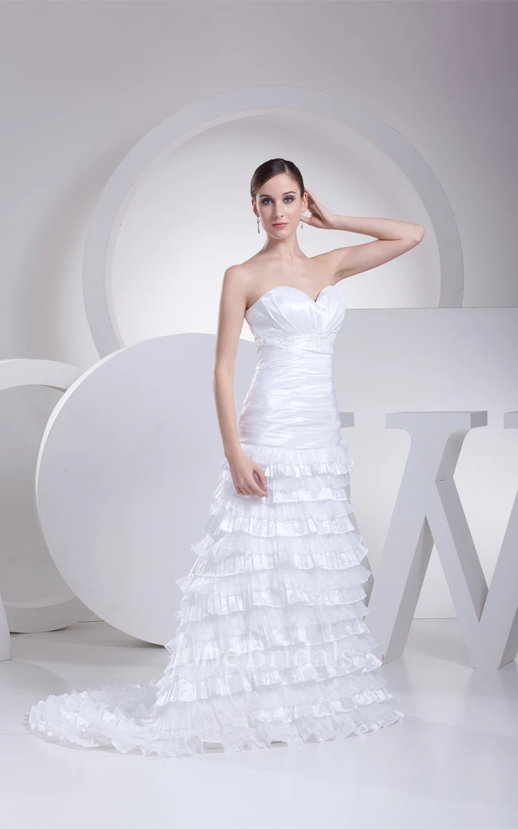 Sweetheart Tiered A-Line Gown with Ruching and Gemmed Waist