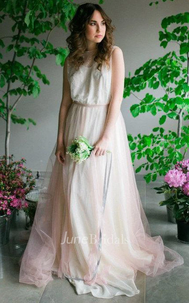 A-Line Jewel Sleeveless Tulle Dress With Illusion Top