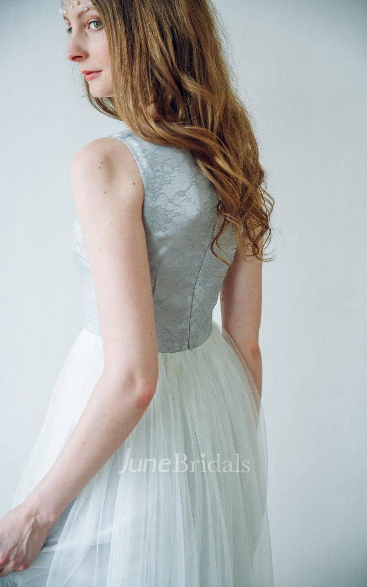A-line Maxi Tulle&Lace Dress With Sash Ribbon