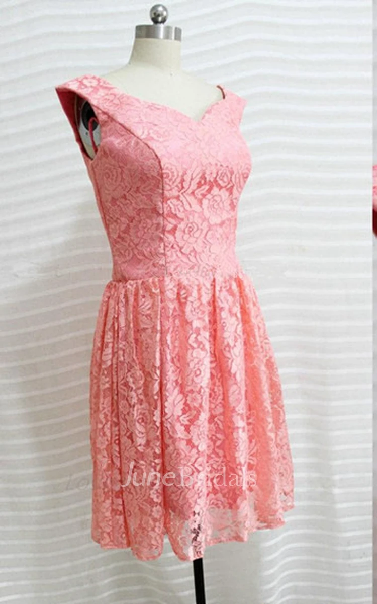Short Cap-sleeve Lace Dress With Open Back