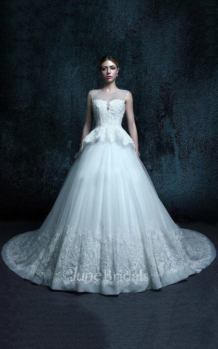 A-Line Scoop Tulle Dress With Beading