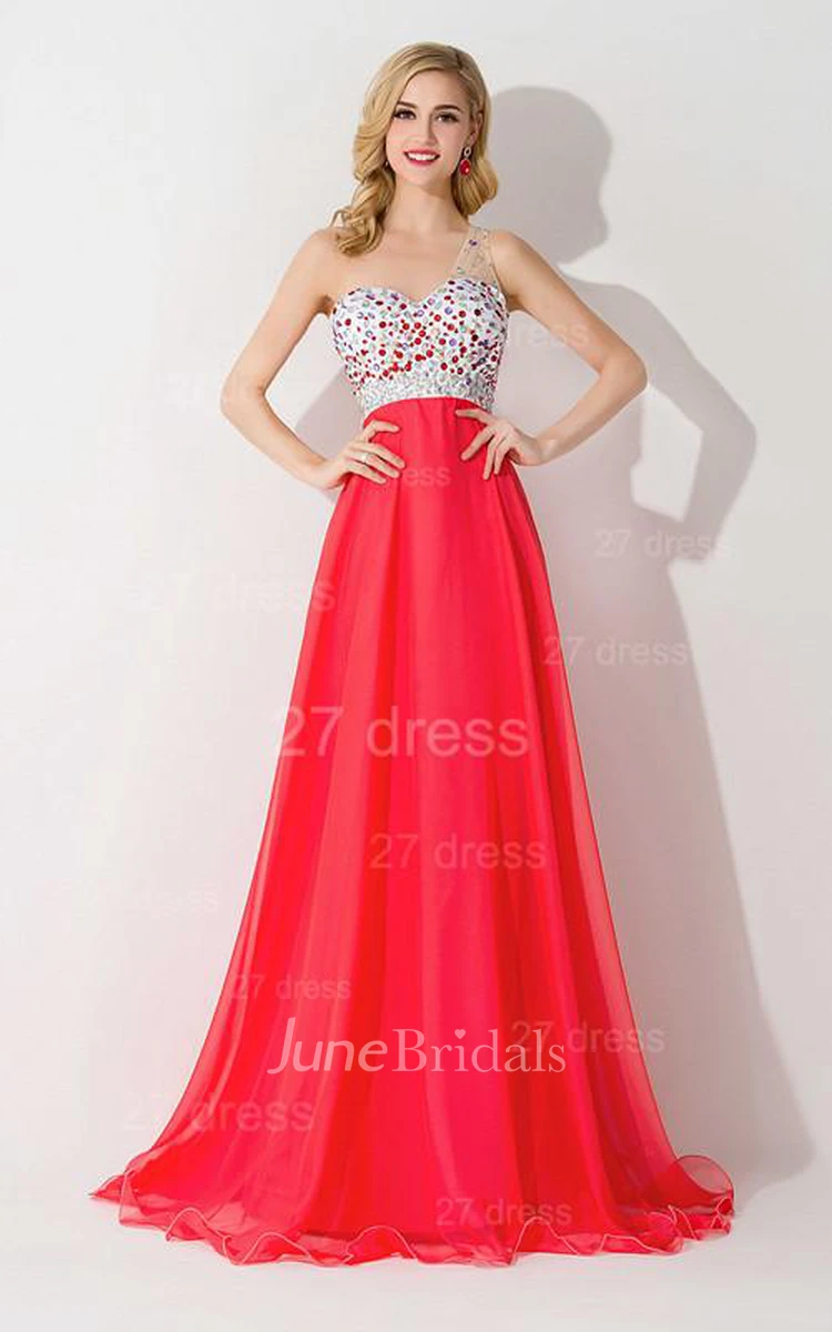 Sexy One Shoulder Crystal Prom Dress Floor Length