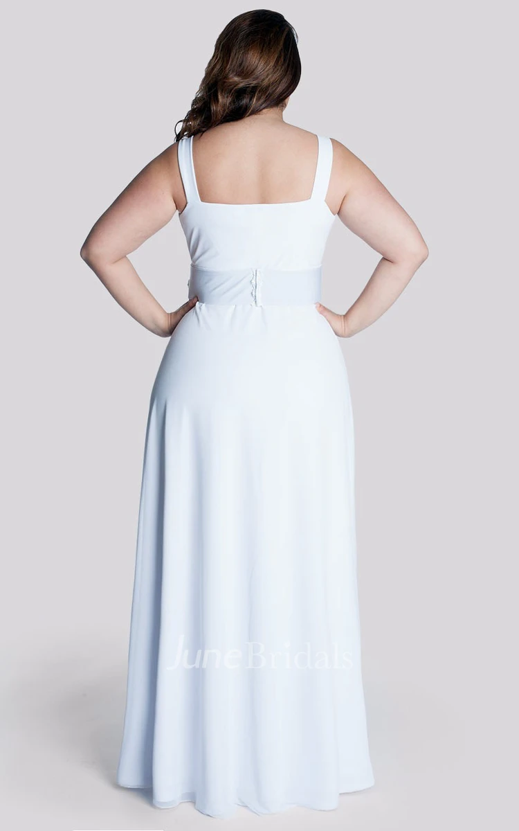 Modest Plus Size Sheath Maxi Wedding Dress Simple Casual Beading Ruched Dress with Waist Jewelry