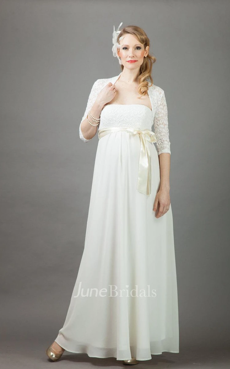 Annie Long Maternity Wedding With Bolero Dress and Fairy Chiffon Feathers Natural Pearl Diamond Hairpin