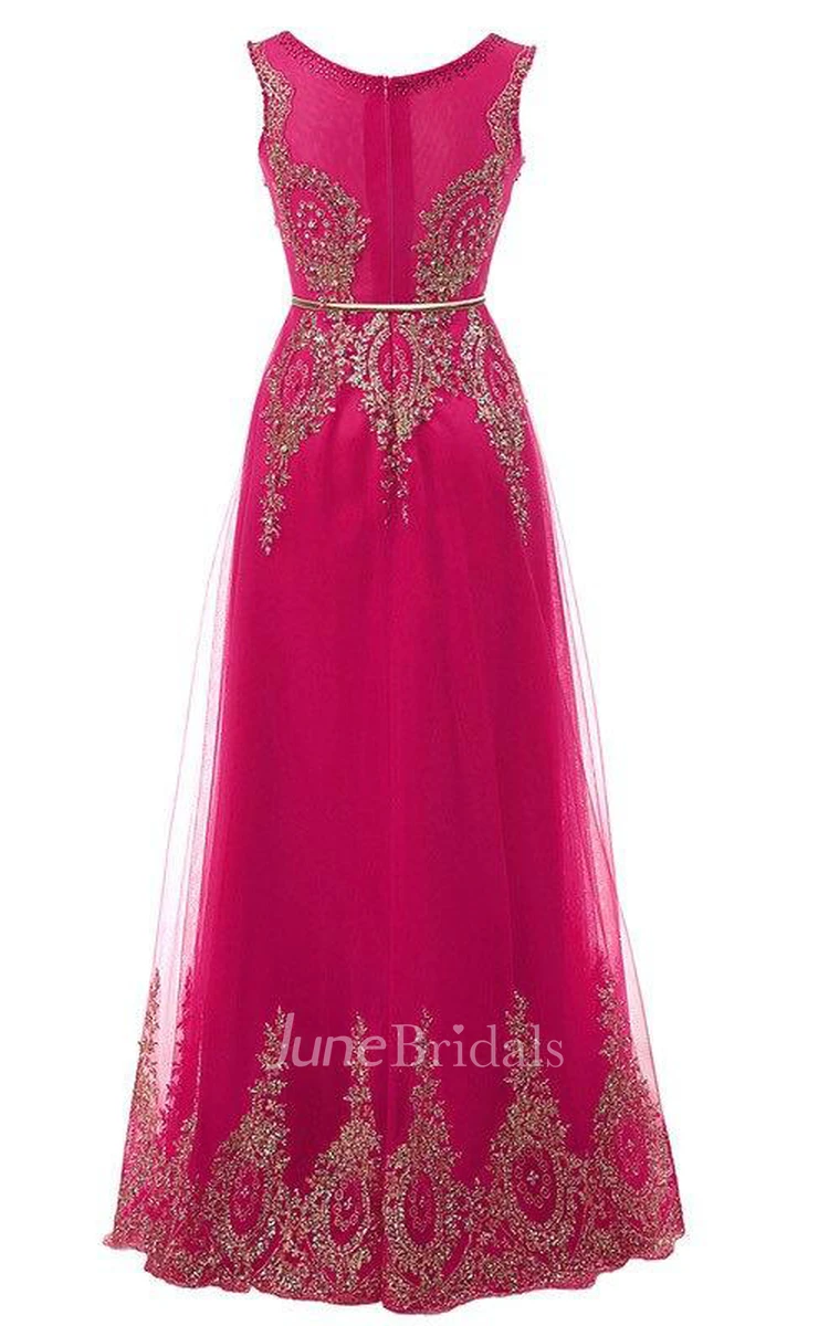 A-line Scoop Sleeveless Long Dress With Sequins