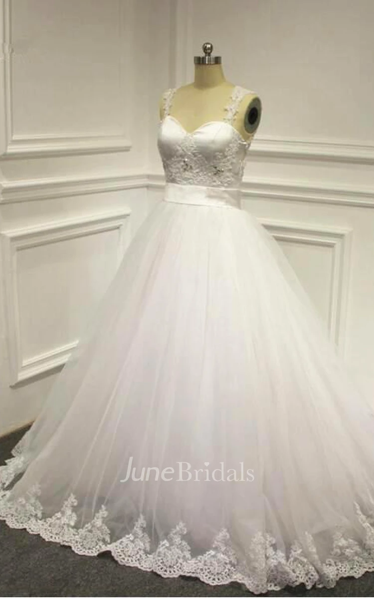 Sleeveless A-line Tulle Wedding Dress With Beading And Illusion Back