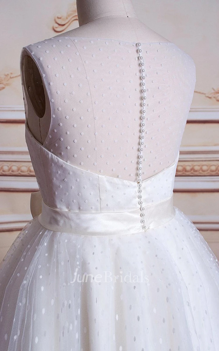 Ball Gown Tea-Length Tulle Satin Weddig Dress