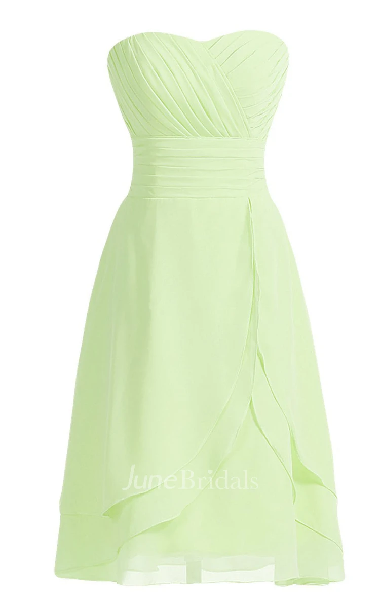 Sweetheart Asymmetrical Bodice Knee-length Layered Chiffon Dress