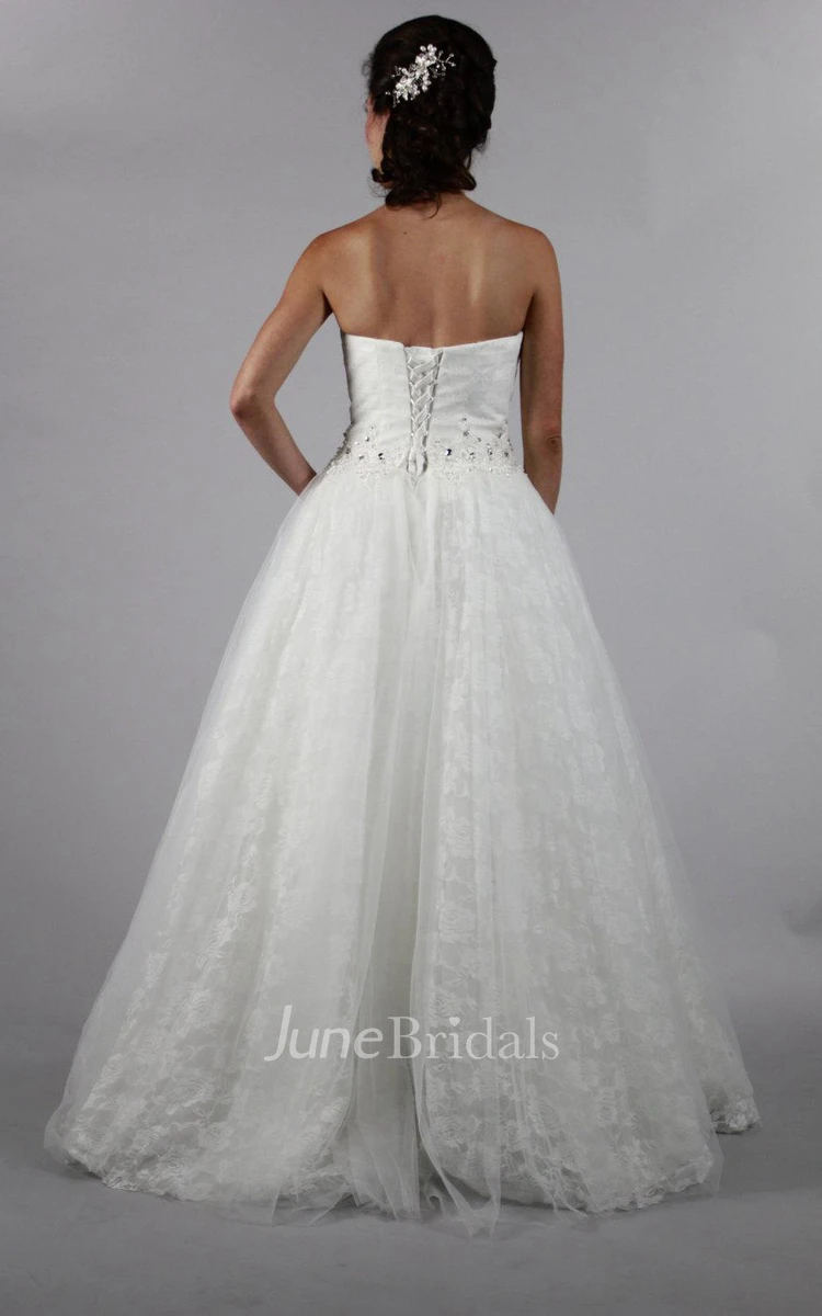 Rose Lace Sweetheart Ball Gown With Crisscross and Beading