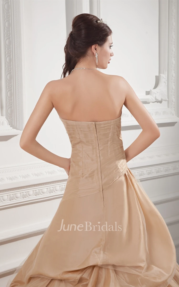 Strapless Pick-Up A-Line Ball Gown with Ruching and Beading