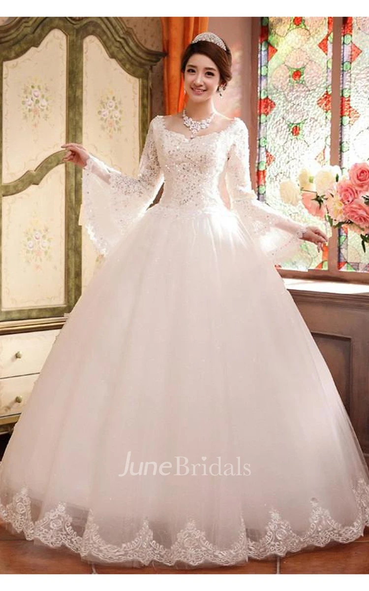 Glamorous Long Sleeve Sequins Lace Wedding Dresses Ball Gown Tulle