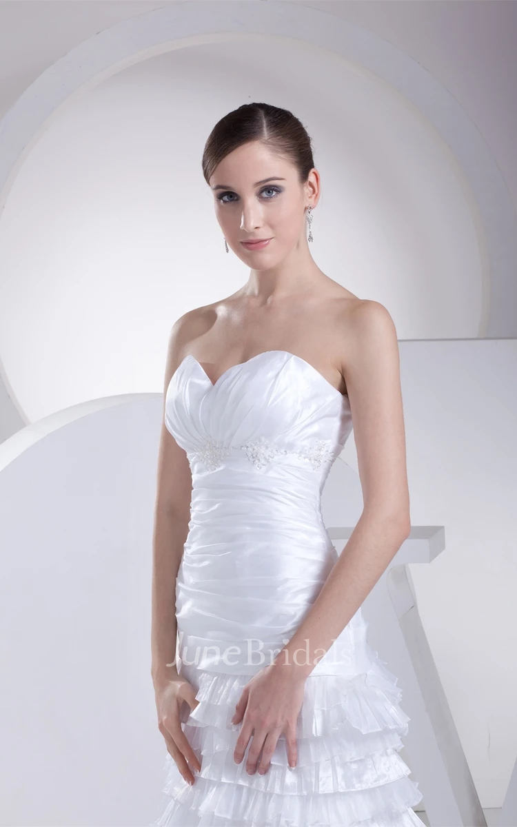 Sweetheart Tiered A-Line Gown with Ruching and Gemmed Waist