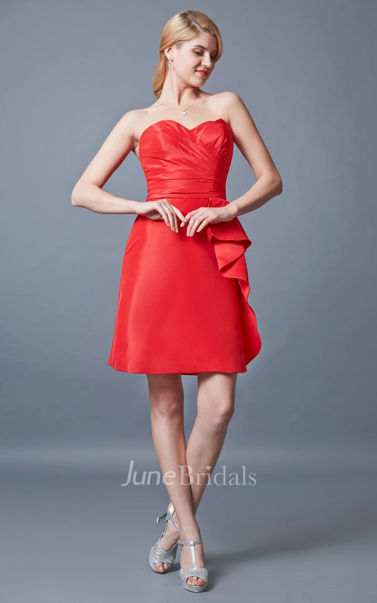 Strapless Sweetheart Short Satin Dress With Ruching