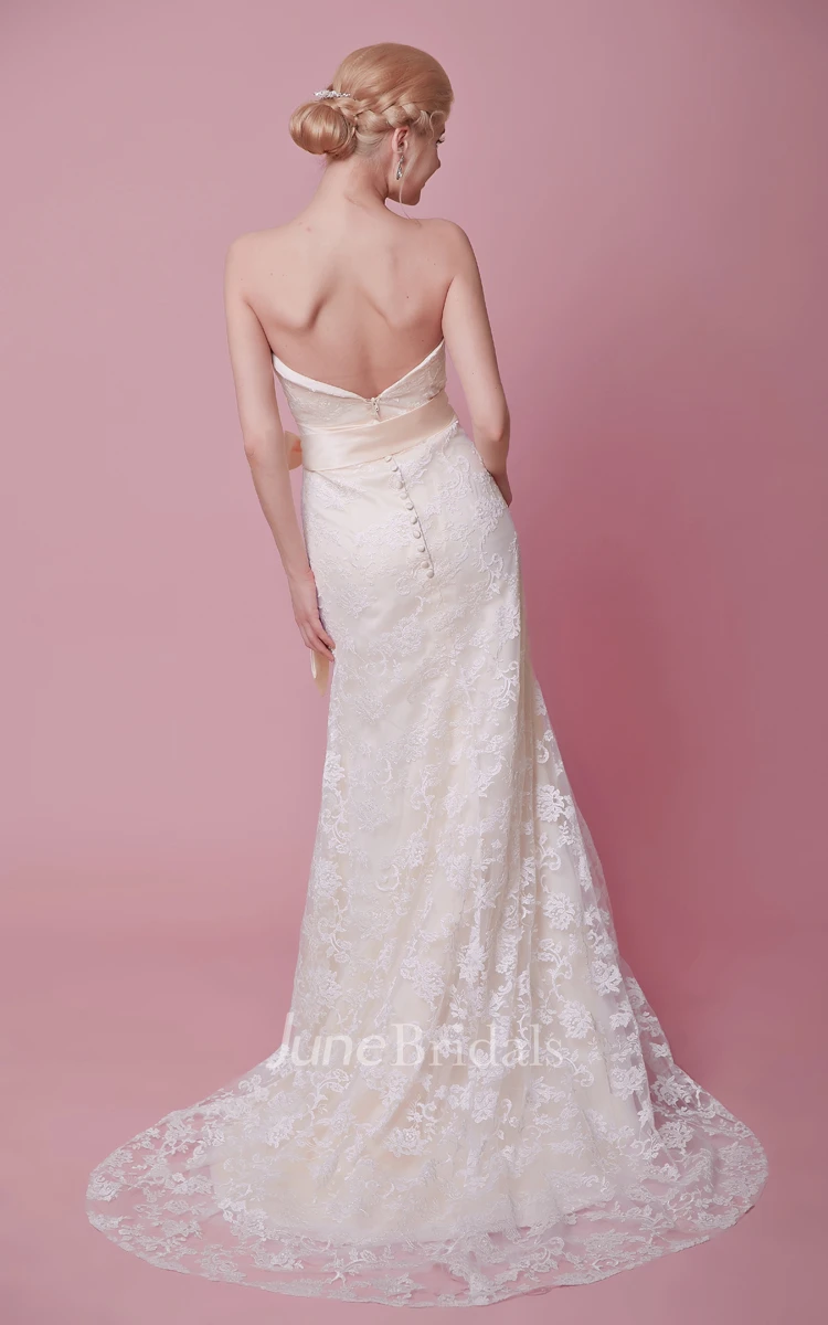 Sheath Strapless Sweetheart Lace Dress With Removable Satin Bow Sash