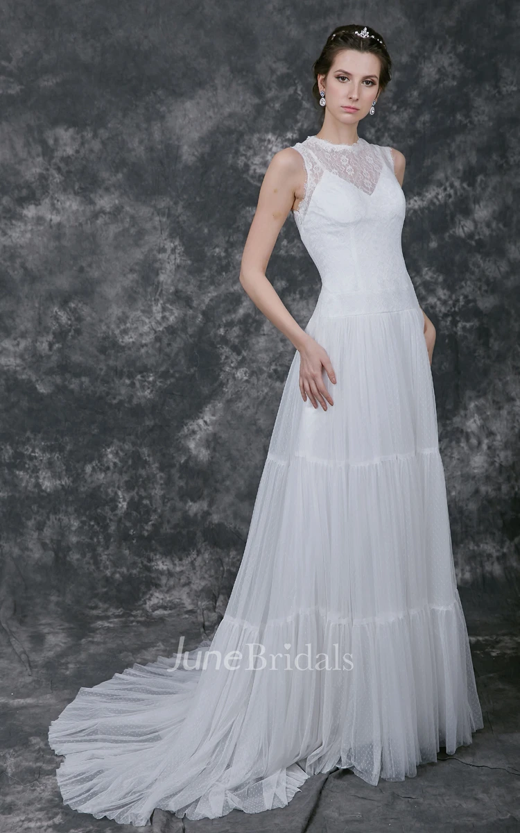 Enchanting Sleeveless High Neck Illusion Back Tulle Gown