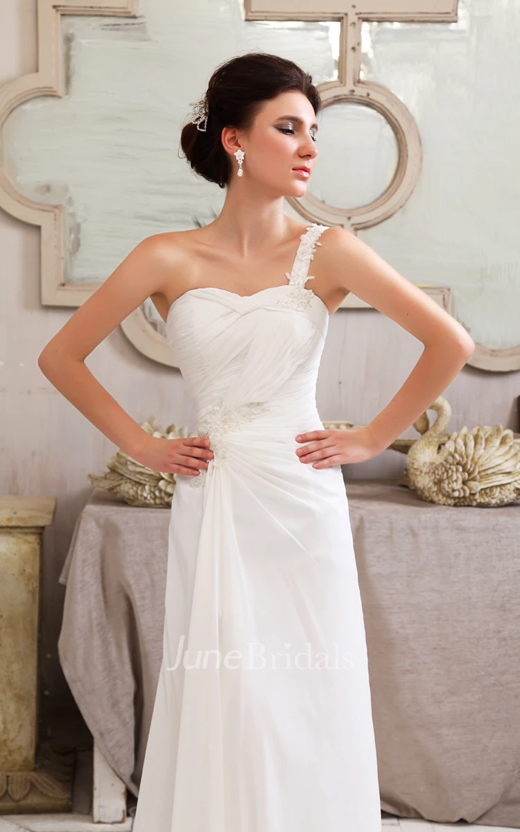 Fabulous Sweetheart Front-Split Pleated Gown With Single Strap