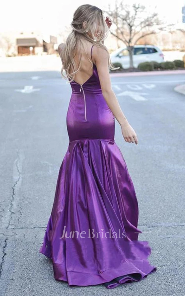 Mermaid Casual Sweep Train Satin Prom Dress with Ruching